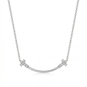AGOR LUXE 925 Sterling Silver Curved Smile Cross Pendant Necklace High Polish Rhodium Finish Fine Jewellery for Women