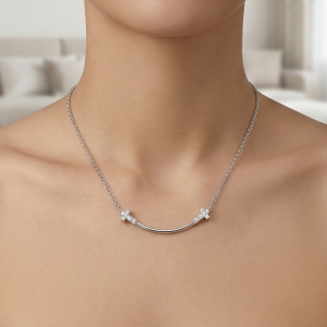 AGOR LUXE 925 Sterling Silver Curved Smile Cross Pendant Necklace High Polish Rhodium Finish Fine Jewellery for Women