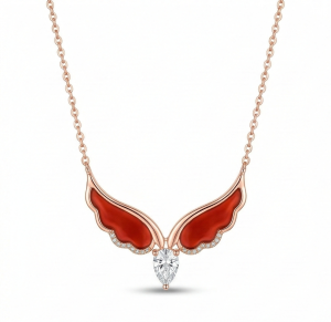 AGOR LUXE 925 Sterling Silver Red Wing Teardrop Pendant Necklace Rose Gold Finish Fine Jewellery for Women