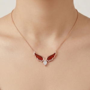 LUXE 925 Sterling Silver Red Wing Teardrop Pendant Necklace Rose Gold Finish Fine Jewellery for Women