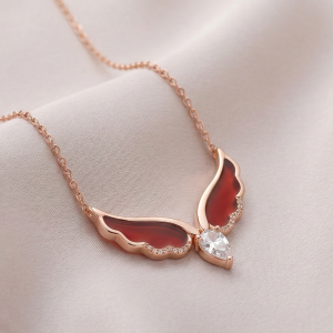 AGOR LUXE 925 Sterling Silver Red Wing Teardrop Pendant Necklace Rose Gold Finish Fine Jewellery for Women