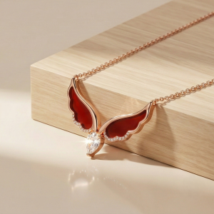 AGOR LUXE 925 Sterling Silver Red Wing Teardrop Pendant Necklace Rose Gold Finish Fine Jewellery for Women