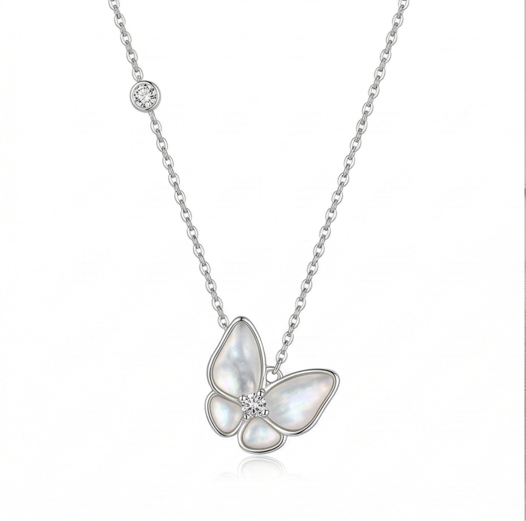 AGOR LUXE 925 Sterling Silver Delicate Butterfly Pendant Necklace High Polish Rhodium Fine Jewellery