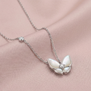 AGOR LUXE 925 Sterling Silver Delicate Butterfly Pendant Necklace High Polish Rhodium Fine Jewellery