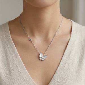 AGOR LUXE 925 Sterling Silver Delicate Butterfly Pendant Necklace High Polish Rhodium Fine Jewellery