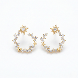 AGOR LUXE 925 Sterling Silver Star Wreath Stud Earrings Yellow Gold Finish Fine Jewellery for Women