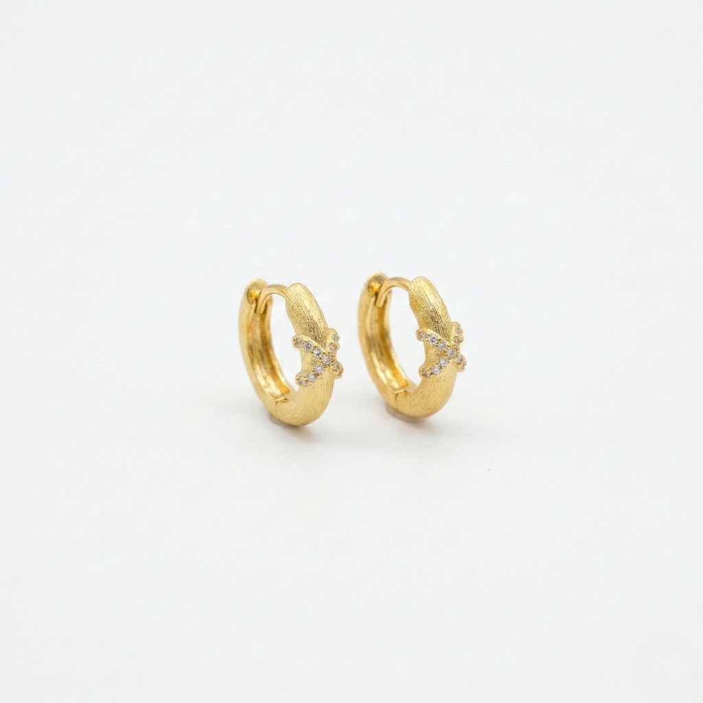 AGOR LUXE 925 Sterling Silver Textured Criss-Cross Hoop Earrings Yellow Gold Finish Fine Jewellery for Women
