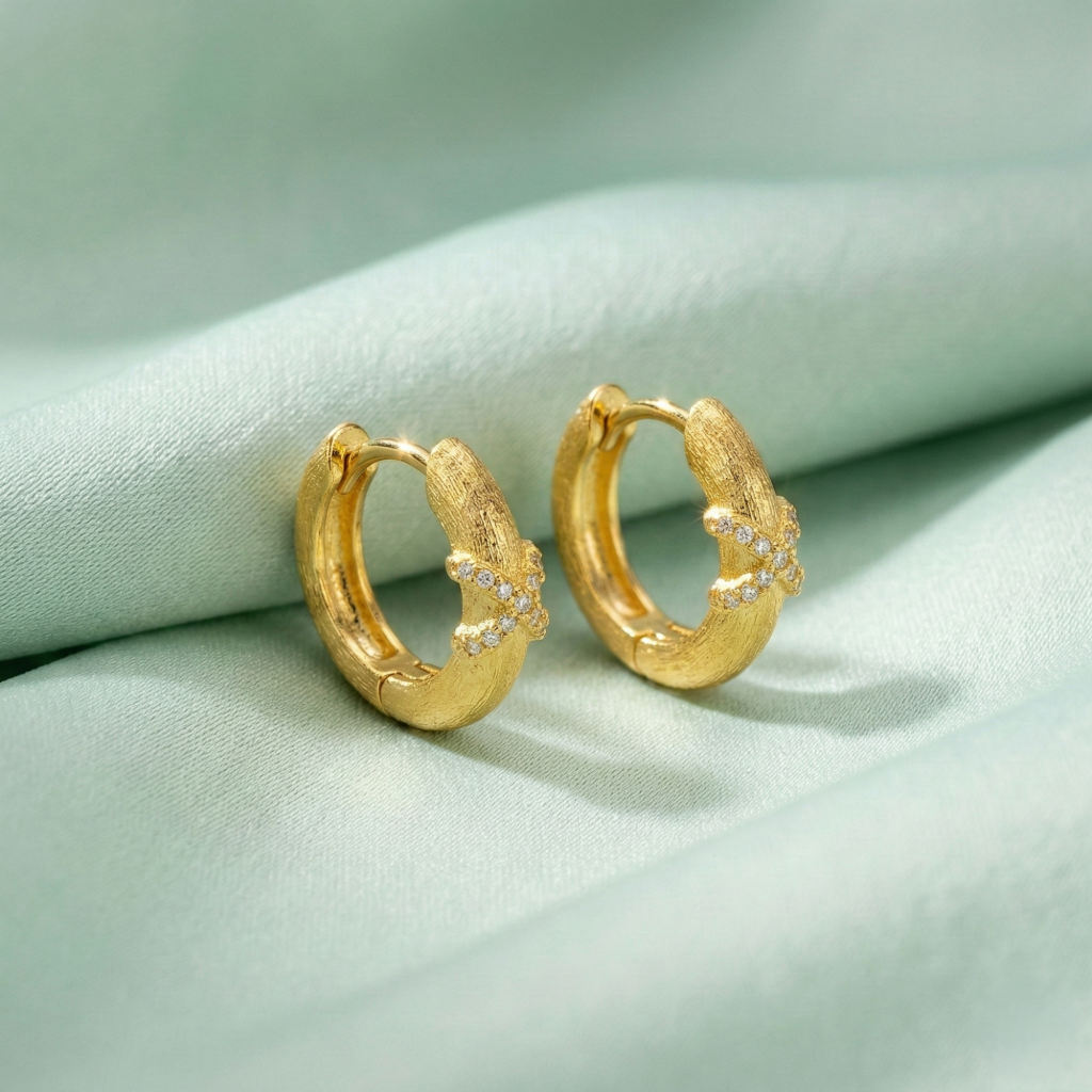 AGOR LUXE 925 Sterling Silver Textured Criss-Cross Hoop Earrings Yellow Gold Finish Fine Jewellery for Women