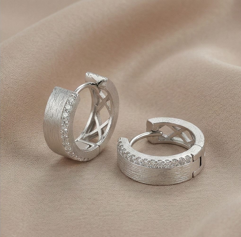 LUXE 925 Sterling Silver Brushed Cut-Out Lattice Hoop Earrings High Polish Rhodium Finish Fine Jewellery for Women