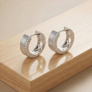AGOR LUXE 925 Sterling Silver Brushed Cut-Out Lattice Hoop Earrings High Polish Rhodium Finish Fine Jewellery for Women