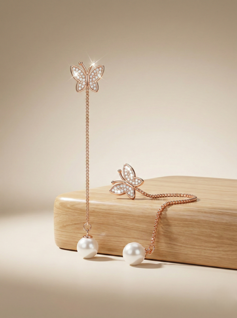 AGOR LUXE 925 Sterling Silver Butterfly Pearl Drop Dangle Earrings Rose Gold Finish Fine Jewellery for Women