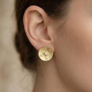 AGOR LUXE 925 Sterling Silver Gold Plated Sunburst Round Stud Earrings Jewellery for Women