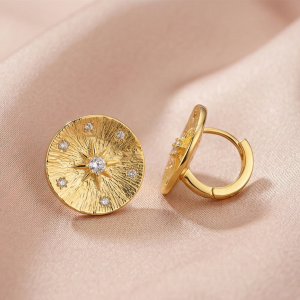 LUXE 925 Sterling Silver Gold Plated Sunburst Round Stud Earrings Jewellery for Women