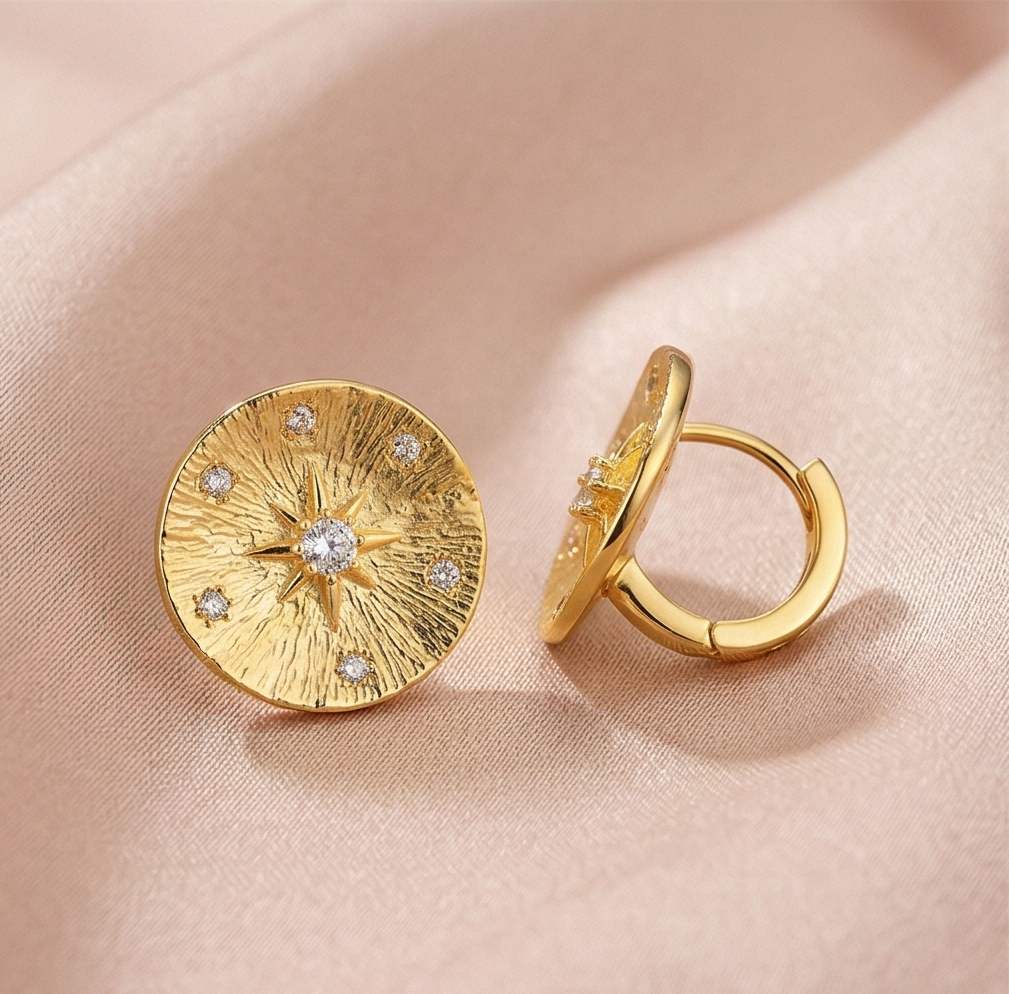 LUXE 925 Sterling Silver Gold Plated Sunburst Round Stud Earrings Jewellery for Women