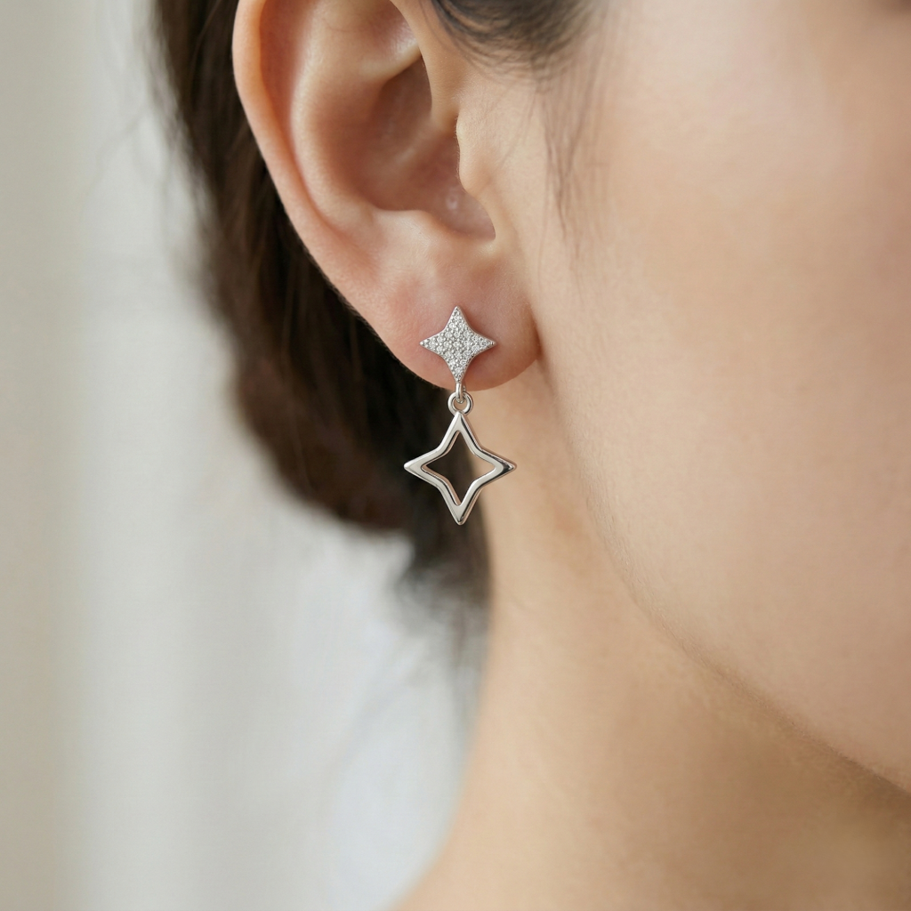 AGOR LUXE 925 Sterling Silver High Polish Open Star Drop Earrings Jewellery for Women