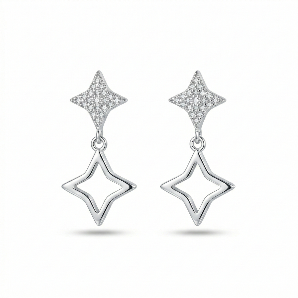 AGOR LUXE 925 Sterling Silver High Polish Open Star Drop Earrings Jewellery for Women