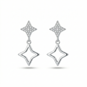 AGOR LUXE 925 Sterling Silver High Polish Open Star Drop Earrings Jewellery for Women