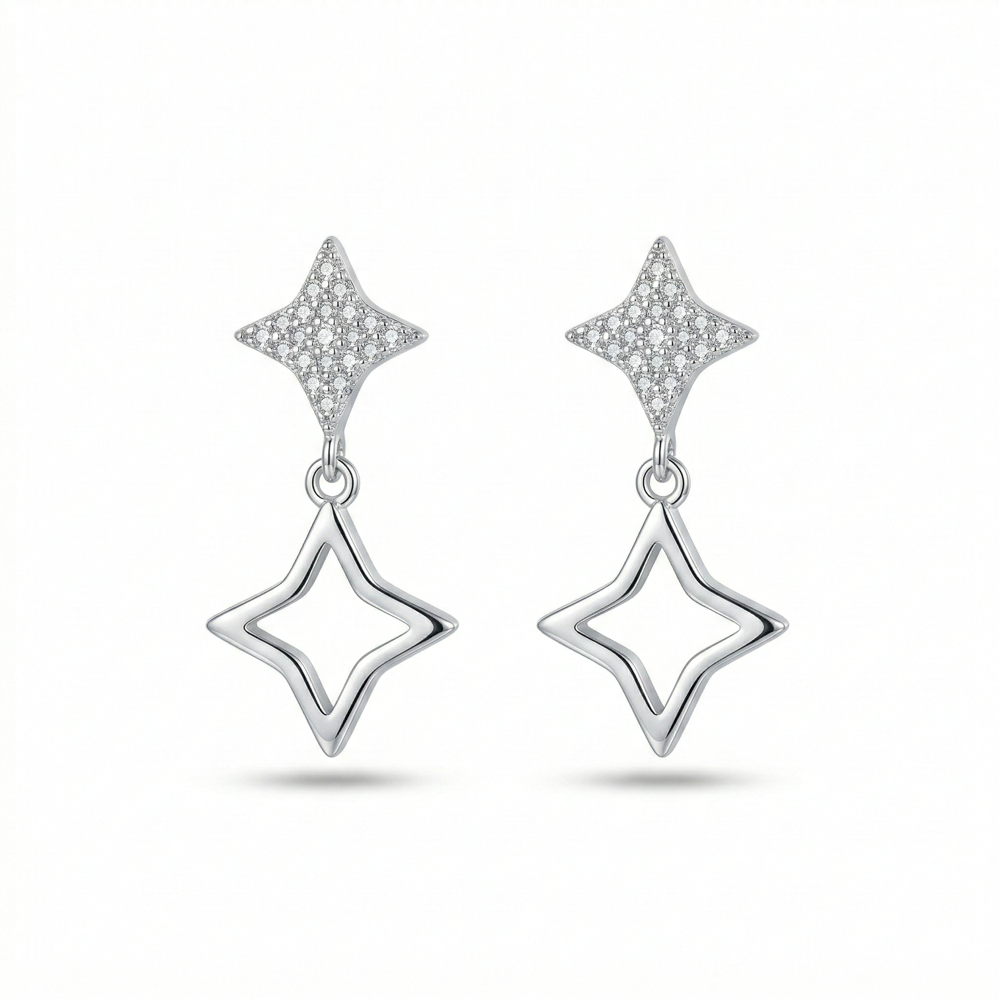 LUXE 925 Sterling Silver High Polish Open Star Drop Earrings Jewellery for Women