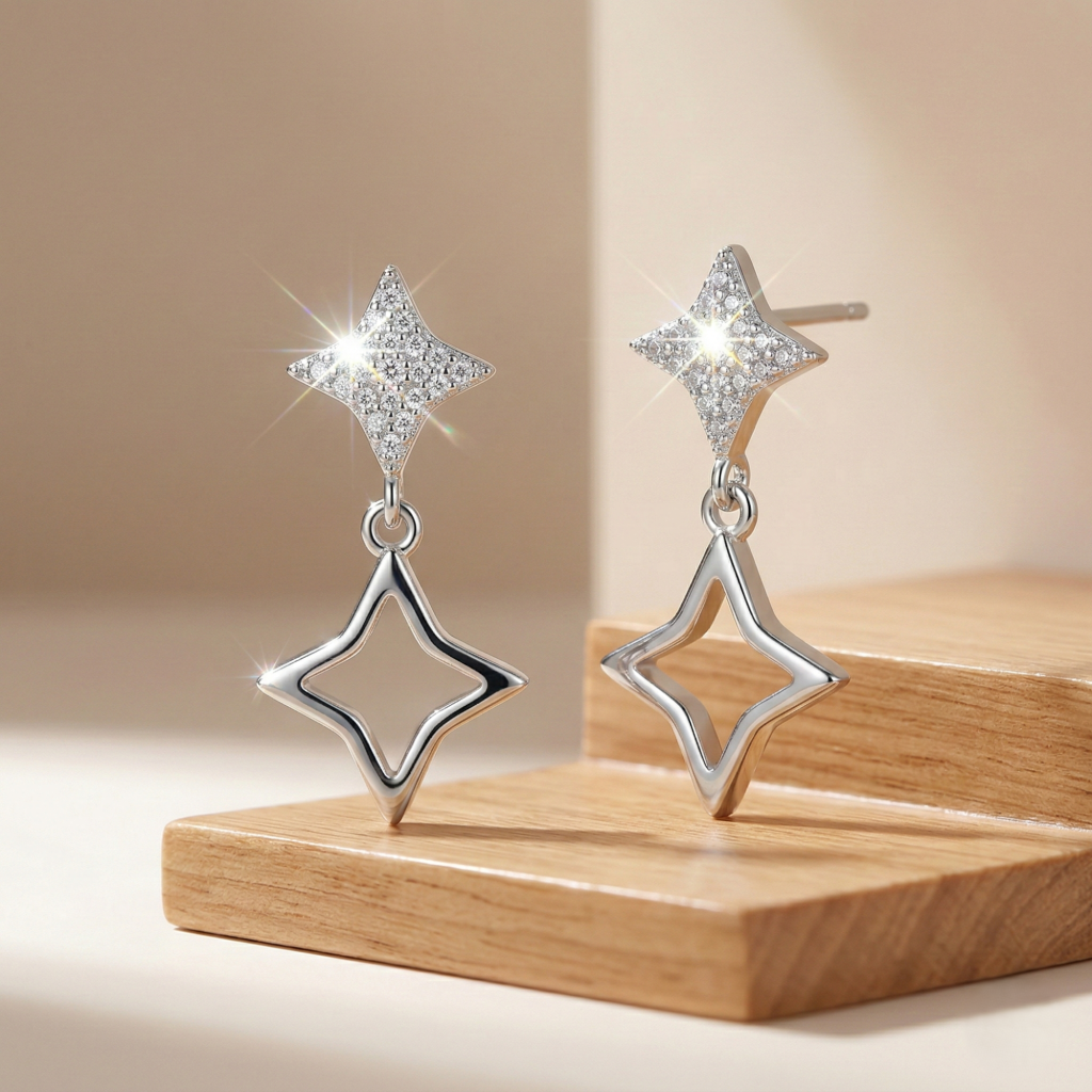AGOR LUXE 925 Sterling Silver High Polish Open Star Drop Earrings Jewellery for Women
