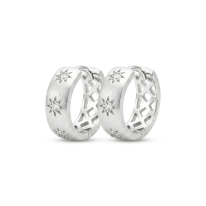 AGOR LUXE 925 Sterling Silver Brushed Finish Starburst Wide Hoop Earrings Jewellery for Women
