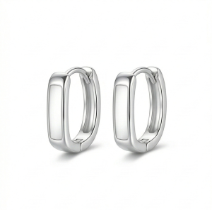 AGOR LUXE 925 Sterling Silver High Polish Rectangular Huggie Hoop Earrings Jewellery for Women