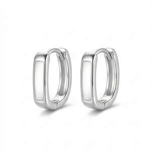 LUXE 925 Sterling Silver High Polish Rectangular Huggie Hoop Earrings Jewellery for Women