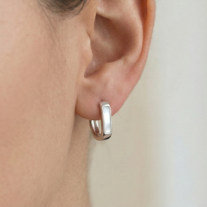 AGOR LUXE 925 Sterling Silver High Polish Rectangular Huggie Hoop Earrings Jewellery for Women