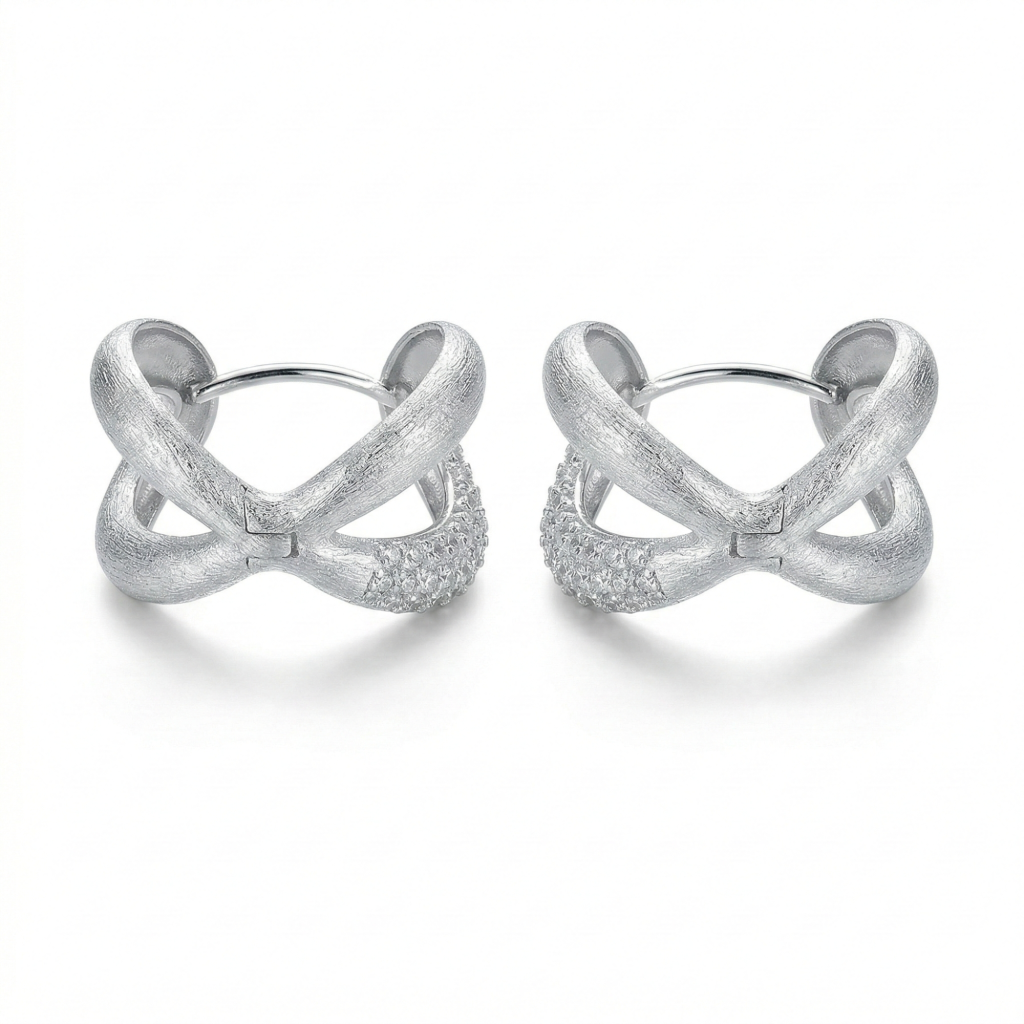 AGOR LUXE 925 Sterling Silver Brushed Finish Criss Cross X-Shape Huggie Hoop Earrings Jewellery for Women
