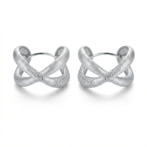 AGOR LUXE 925 Sterling Silver Brushed Finish Criss Cross X-Shape Huggie Hoop Earrings Jewellery for Women