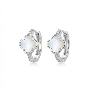 AGOR LUXE 925 Sterling Silver High Polish MOP Clover Drop Hoop Earrings Jewellery for Women