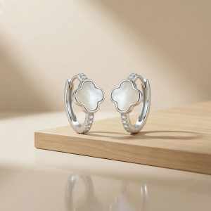 AGOR LUXE 925 Sterling Silver High Polish MOP Clover Drop Hoop Earrings Jewellery for Women