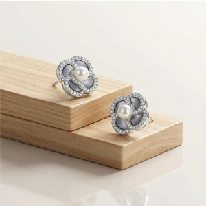 AGOR LUXE 925 Sterling Silver High Polish Pearl Center Floral Stud Earrings Jewellery for Women