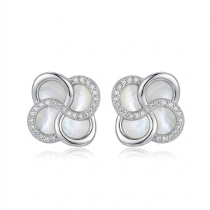 AGOR LUXE 925 Sterling Silver Interwoven Floral Stud Earrings Rhodium Finish Fine Jewellery for Women