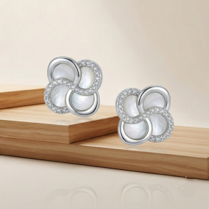 AGOR LUXE 925 Sterling Silver Interwoven Floral Stud Earrings Rhodium Finish Fine Jewellery for Women