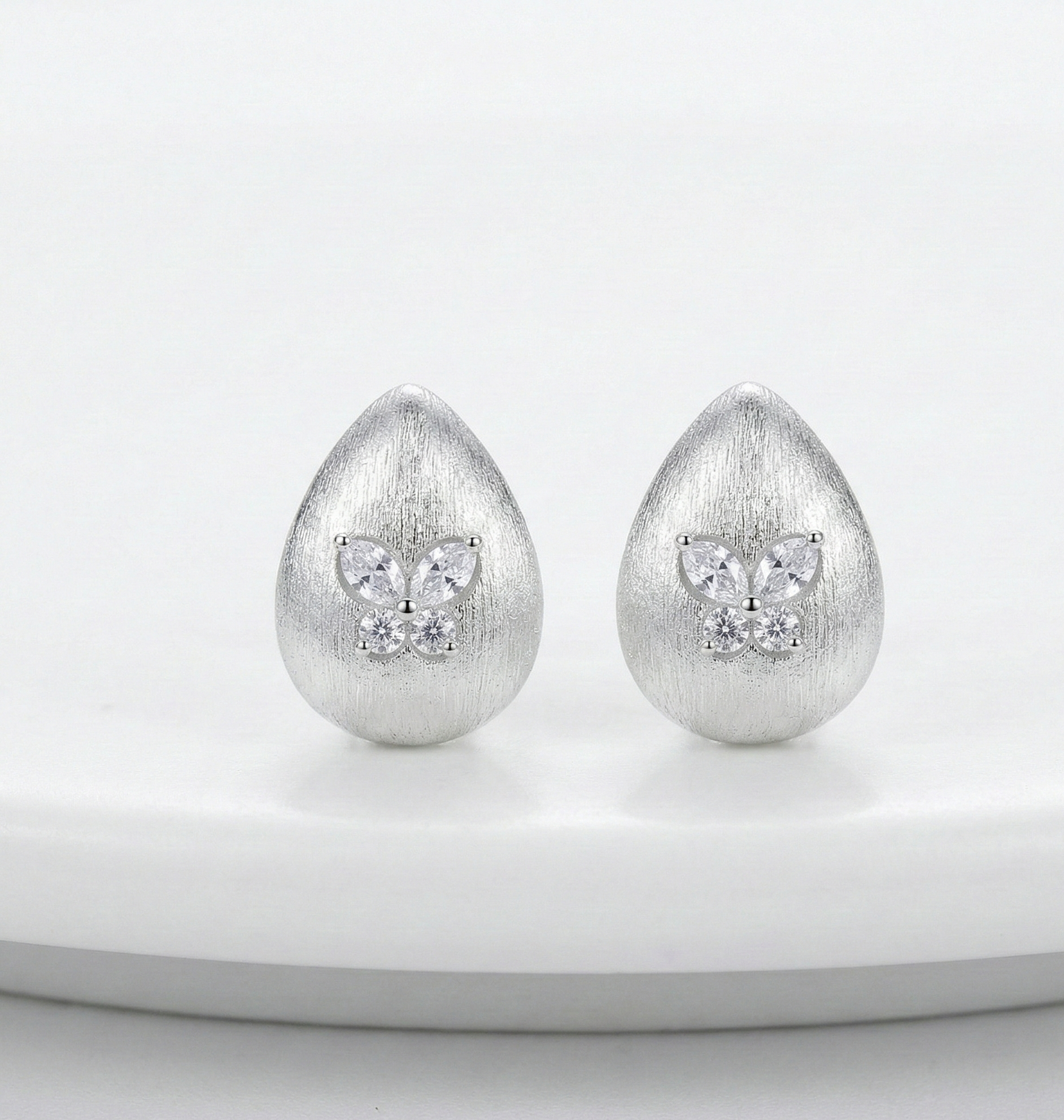 LUXE 925 Sterling Silver Brushed Teardrop Butterfly Stud Earrings Matte Finish LUXE Jewellery for Women
