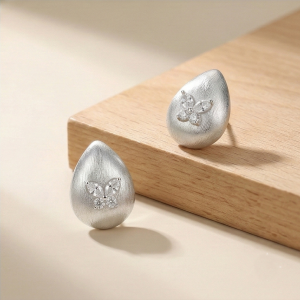 AGOR LUXE 925 Sterling Silver Brushed Teardrop Butterfly Stud Earrings Matte Finish LUXE Jewellery for Women