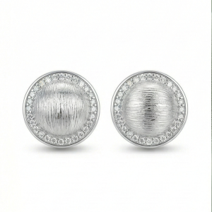 AGOR LUXE 925 Sterling Silver Textured Dome Halo Stud Earrings Rhodium Finish Statement Jewellery for Women