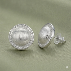 AGOR LUXE 925 Sterling Silver Textured Dome Halo Stud Earrings Rhodium Finish Statement Jewellery for Women