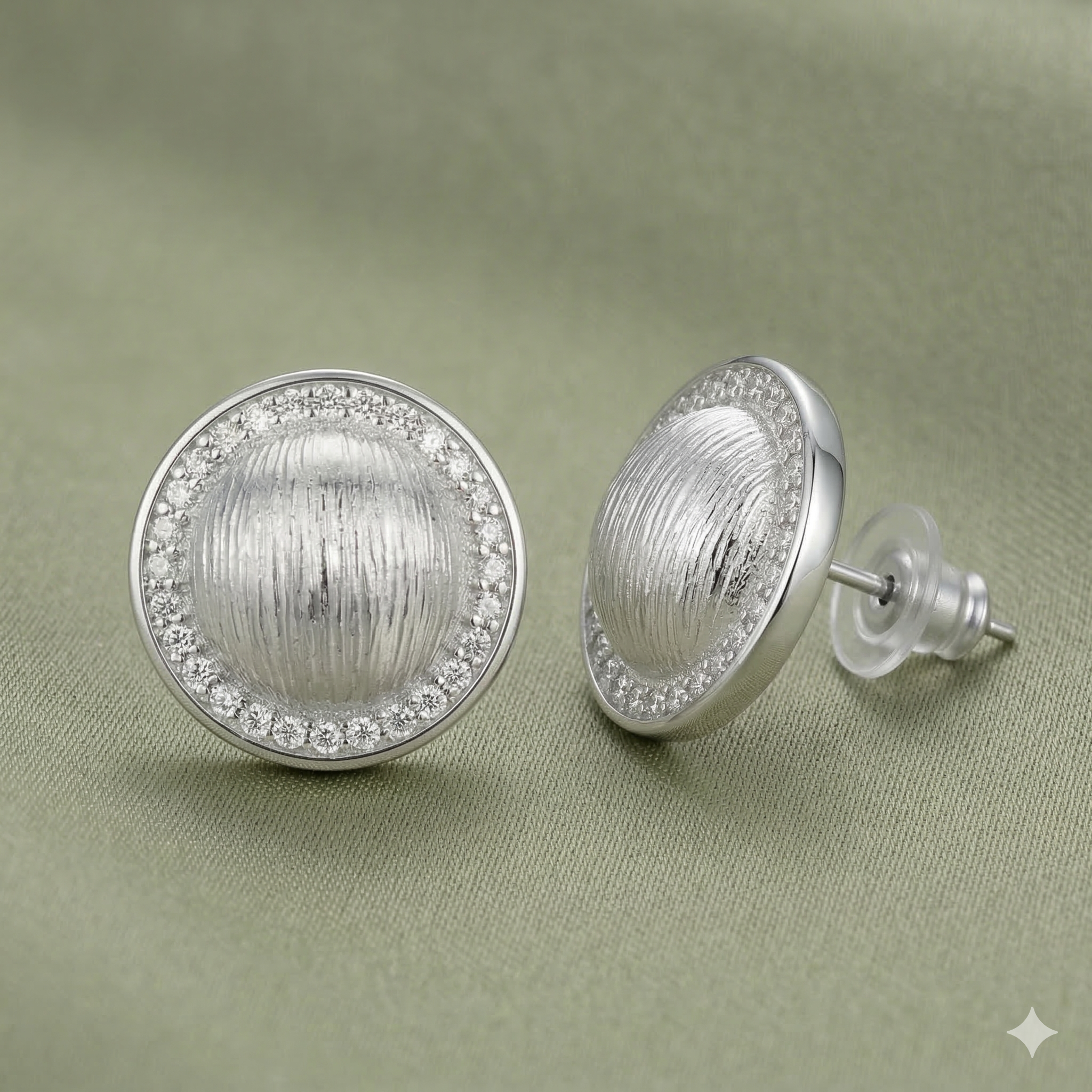 LUXE 925 Sterling Silver Textured Dome Halo Stud Earrings Rhodium Finish Statement Jewellery for Women