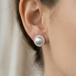 AGOR LUXE 925 Sterling Silver Textured Dome Halo Stud Earrings Rhodium Finish Statement Jewellery for Women