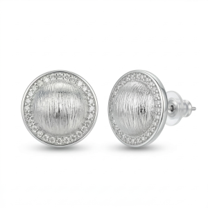 AGOR LUXE 925 Sterling Silver Textured Dome Halo Stud Earrings Rhodium Finish Statement Jewellery for Women