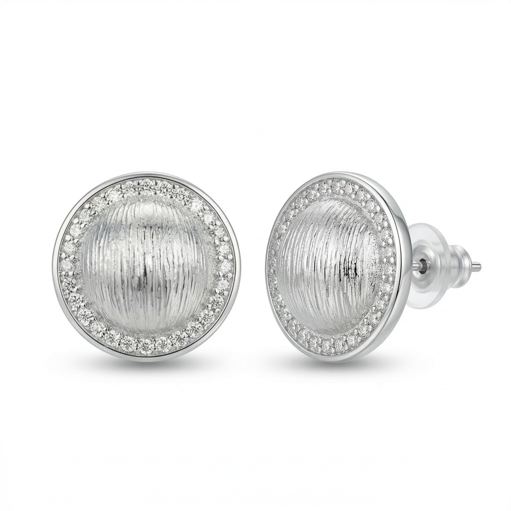 LUXE 925 Sterling Silver Textured Dome Halo Stud Earrings Rhodium Finish Statement Jewellery for Women