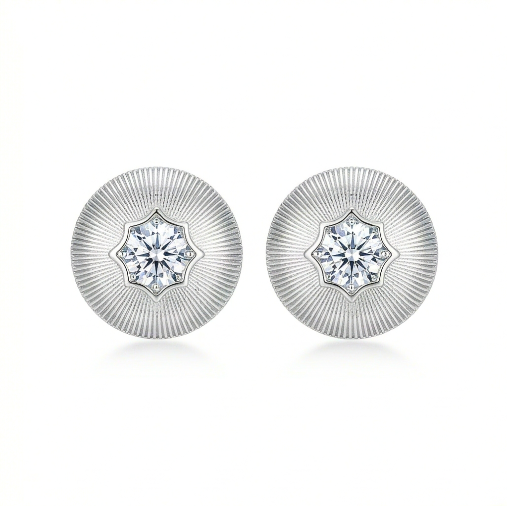 AGOR LUXE 925 Sterling Silver Sunburst Dome Star Stud Earrings Textured Finish Elegant Jewellery for Women