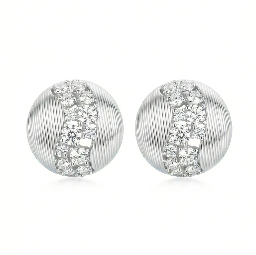 LUXE 925 Sterling Silver Textured Round Stud Earrings Rhodium Finish Contemporary Jewellery for Women
