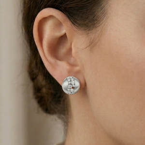 AGOR LUXE 925 Sterling Silver Textured Round Stud Earrings Rhodium Finish Contemporary Jewellery for Women