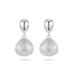 AGOR LUXE 925 Sterling Silver Textured Teardrop Dangle Earrings Rhodium Finish Statement Jewellery for Women