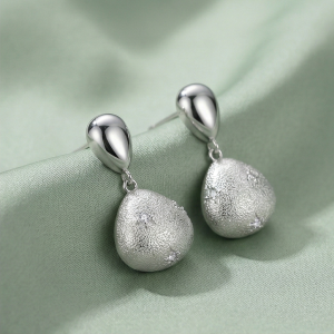 AGOR LUXE 925 Sterling Silver Textured Teardrop Dangle Earrings Rhodium Finish Statement Jewellery for Women