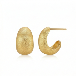 AGOR LUXE 925 Sterling Silver Chunky Half Hoop Stud Earrings Gold Plated Matte Finish Minimalist Jewellery for Women