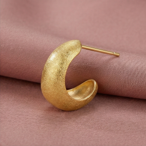 AGOR LUXE 925 Sterling Silver Chunky Half Hoop Stud Earrings Gold Plated Matte Finish Minimalist Jewellery for Women
