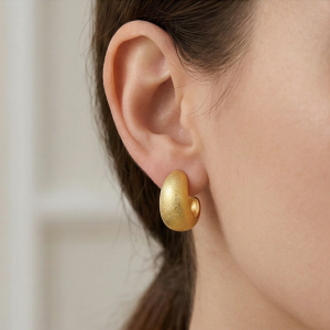 AGOR LUXE 925 Sterling Silver Chunky Half Hoop Stud Earrings Gold Plated Matte Finish Minimalist Jewellery for Women